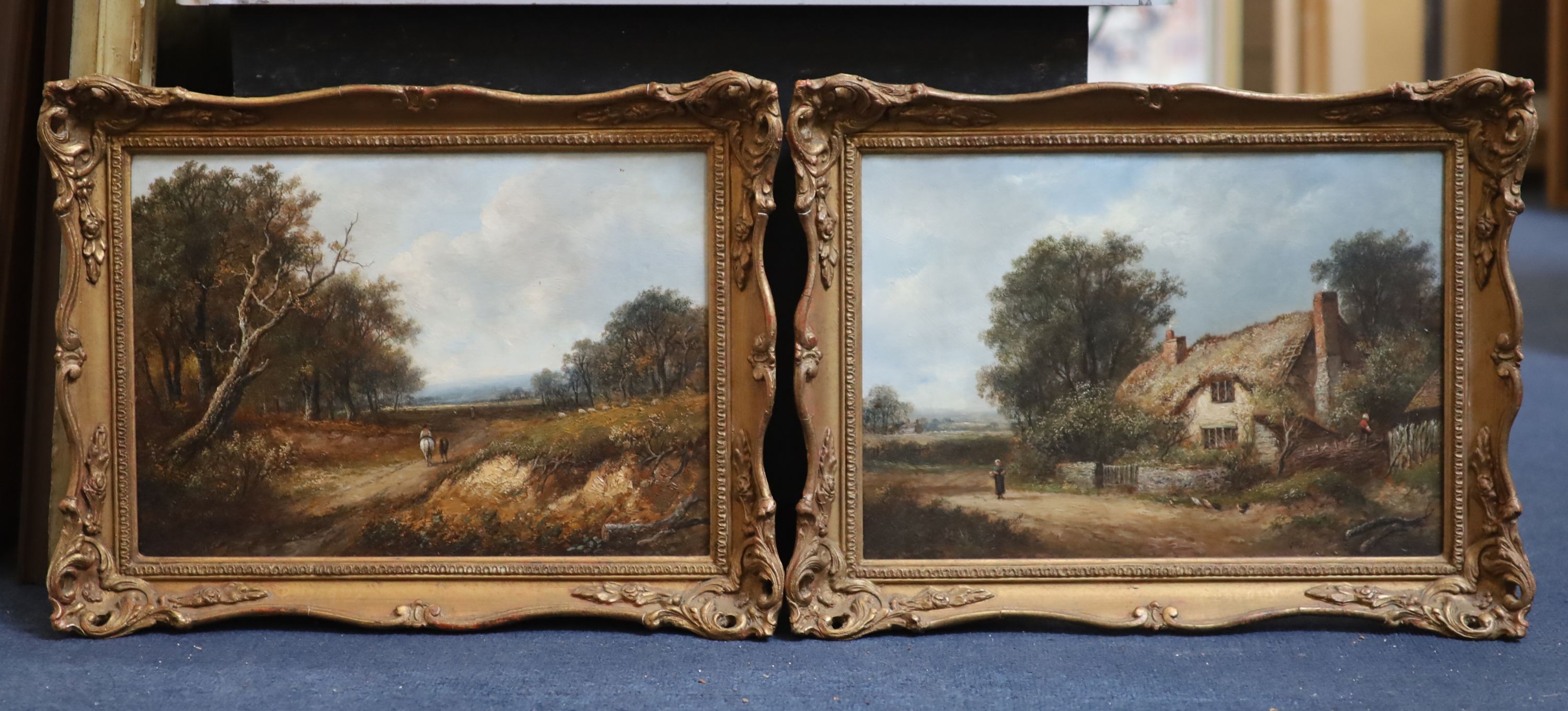 Joseph Thors (1835-1920), Old cottage near Bromsgrove & Thursley Common, Oil on canvas, a pair, 25 x 35cm.